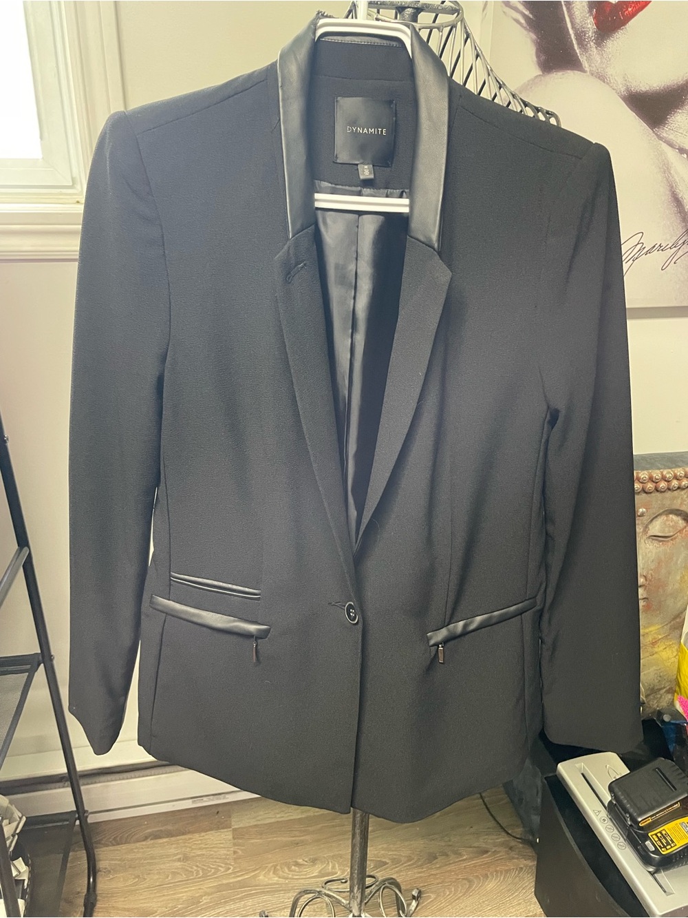 Dynamite Black Blazer with Satin Trim